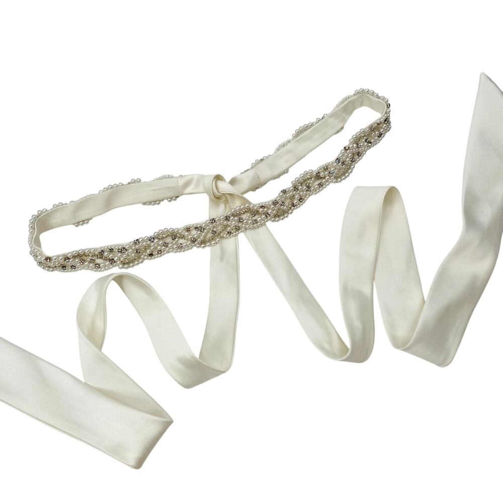 Bridal White Satin Beaded Sash belt